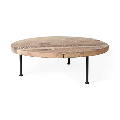 Cedric 20L x 20W x 4.5 Round Light Brown Wood w/ Black Metal Legs Decorative Display Stand