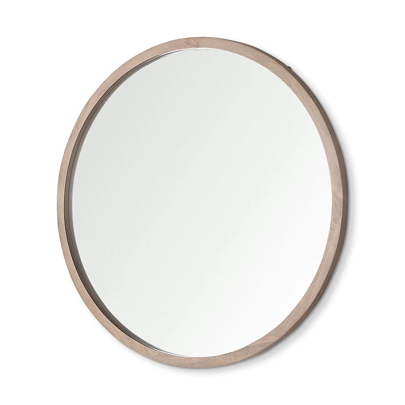 Gambit 46" Round Light Brown Wood Frame Wall Mirror