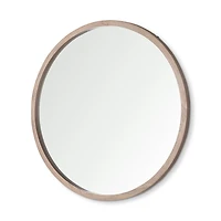 Gambit 46" Round Light Brown Wood Frame Wall Mirror