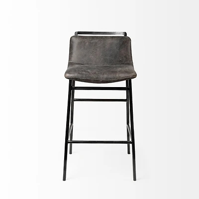 Kavalan 33.5" Total Height Ebony Leather Seat Black Metal Frame Counter Stool