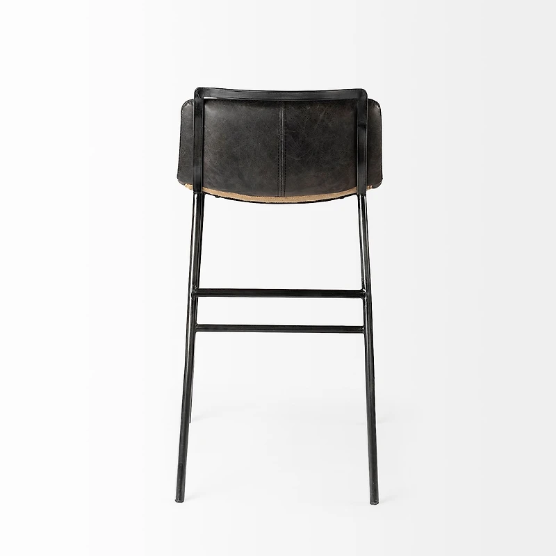 Kavalan 33.5" Total Height Ebony Leather Seat Black Metal Frame Counter Stool