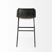 Kavalan 33.5" Total Height Ebony Leather Seat Black Metal Frame Counter Stool