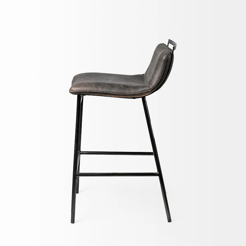 Kavalan 33.5" Total Height Ebony Leather Seat Black Metal Frame Counter Stool