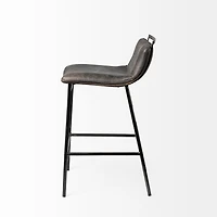 Kavalan 33.5" Total Height Ebony Leather Seat Black Metal Frame Counter Stool
