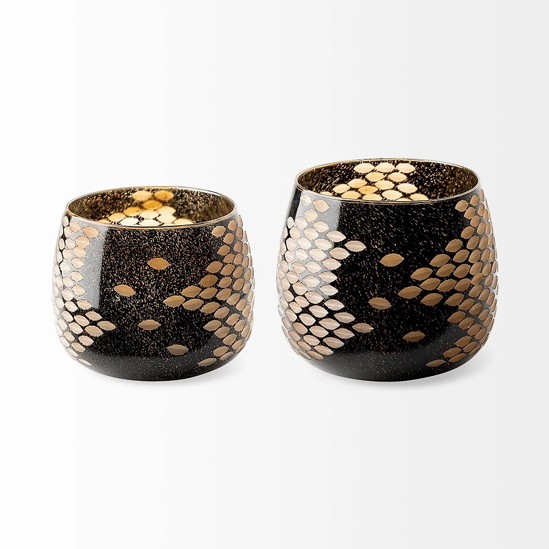 Mojave Small Black and Gold Detail Glass Vase