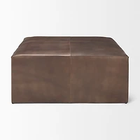 Minara Square Brown Leather Wrapped w/Wood Base Ottoman