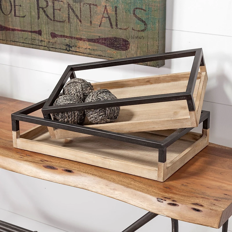 Ross Natural Wood W/ Black Metal Nesting Tray