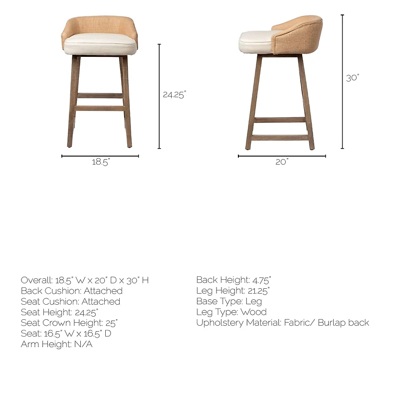 Monmouth Cream Fabric | Brown Wood | Counter Stool