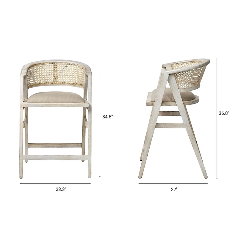 Tabitha Beige Fabric/Rattan Seat Blonde Wood Frame Counter Stool
