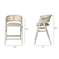 Tabitha Beige Fabric/Rattan Seat Blonde Wood Frame Counter Stool