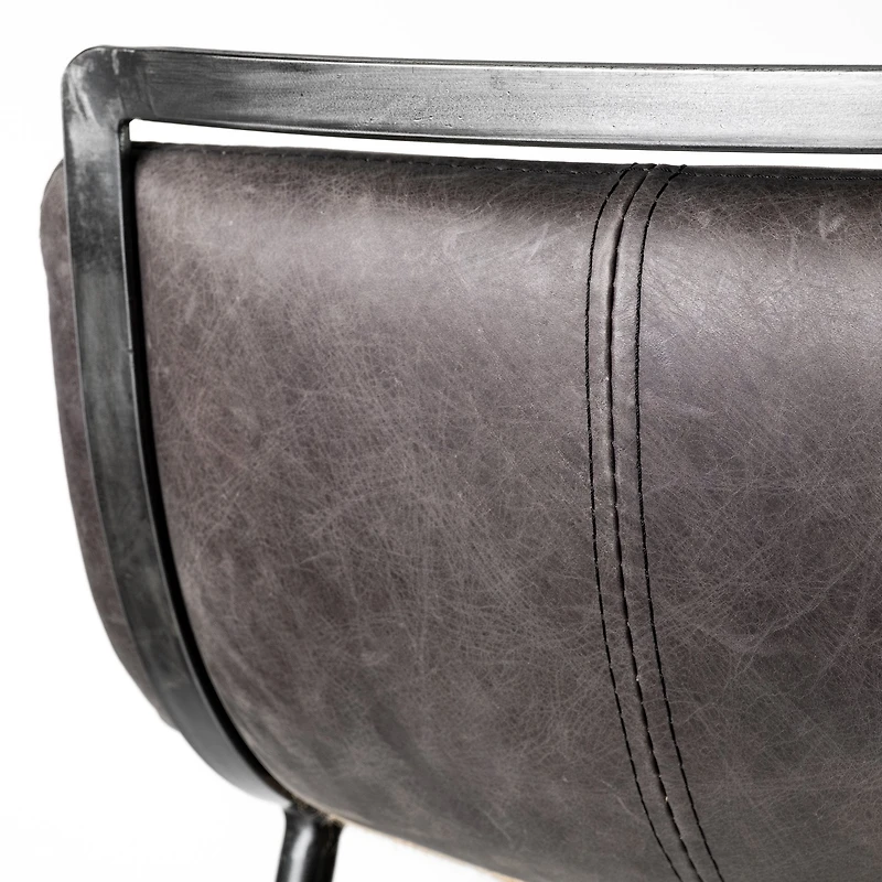 Kavalan 33.5" Total Height Ebony Leather Seat Black Metal Frame Counter Stool