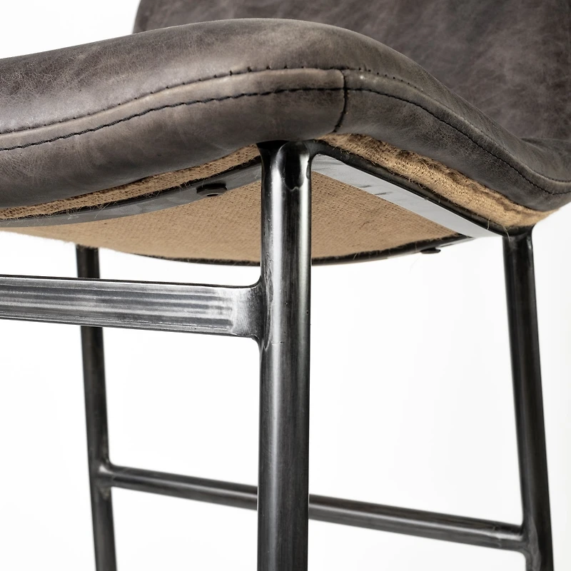 Kavalan 33.5" Total Height Ebony Leather Seat Black Metal Frame Counter Stool