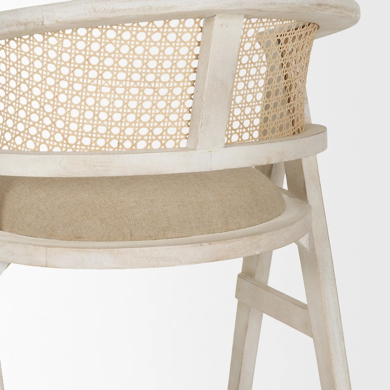 Tabitha Beige Fabric/Rattan Seat Blonde Wood Frame Counter Stool