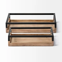 Ross Set of 2 Natural Wood W/ Black Metal Nesting Trays