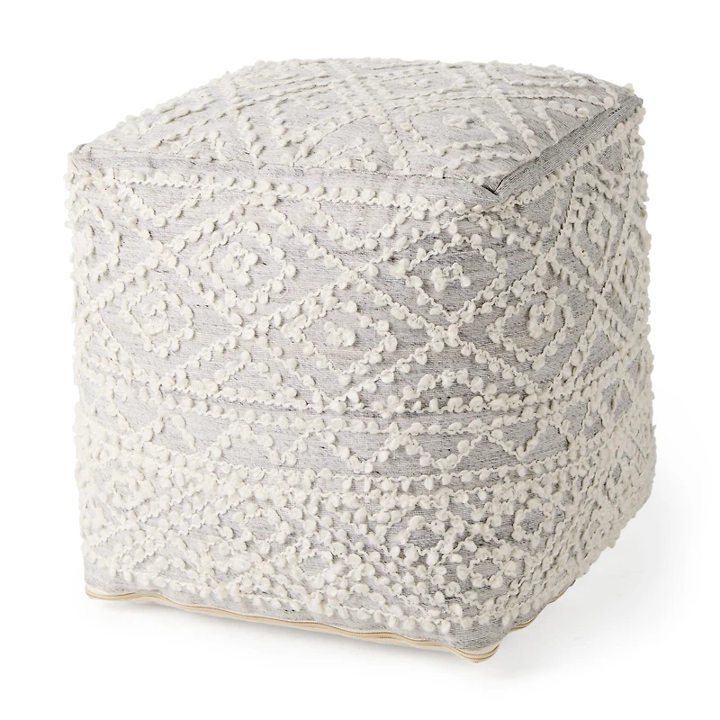 Farida Light Gray Wool and Polyester Patterned Pouf