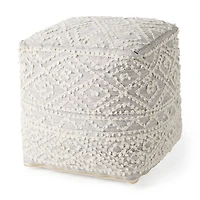 Farida Light Gray Wool and Polyester Patterned Pouf