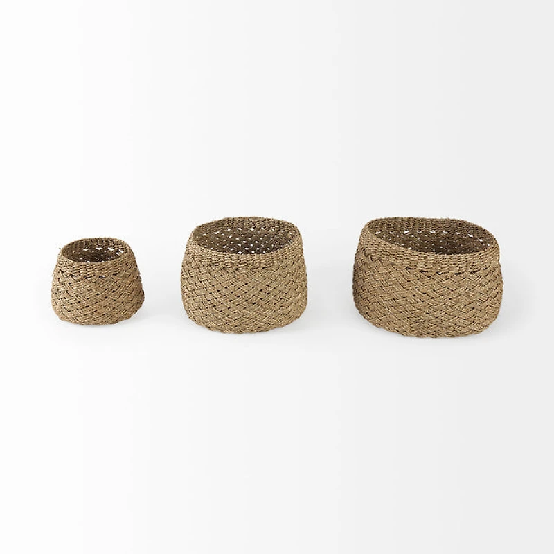 Jarek Brown Seagrass Round Basket Cross Weave