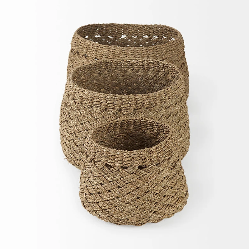 Jarek Brown Seagrass Round Basket Cross Weave (Set of 3)