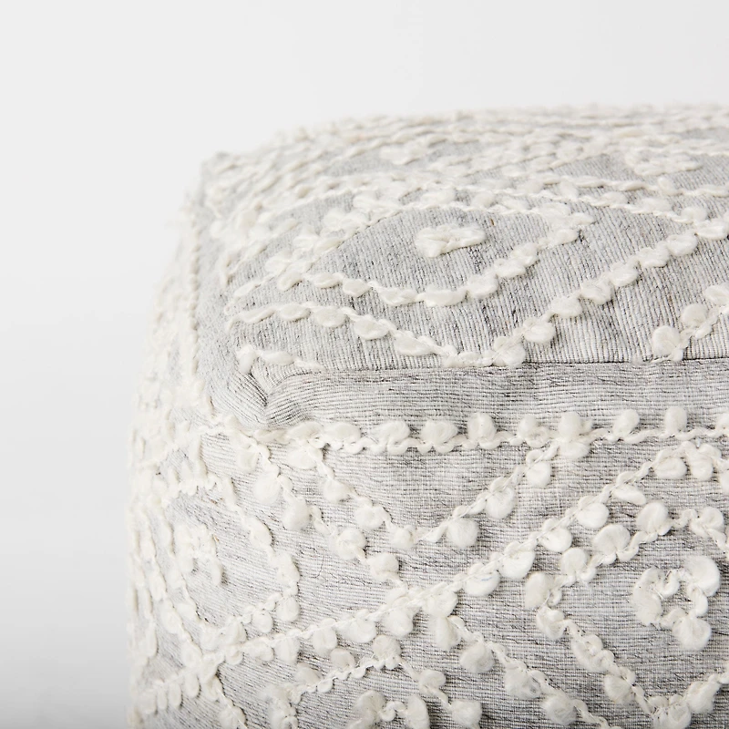 Farida Light Gray Wool and Polyester Patterned Pouf