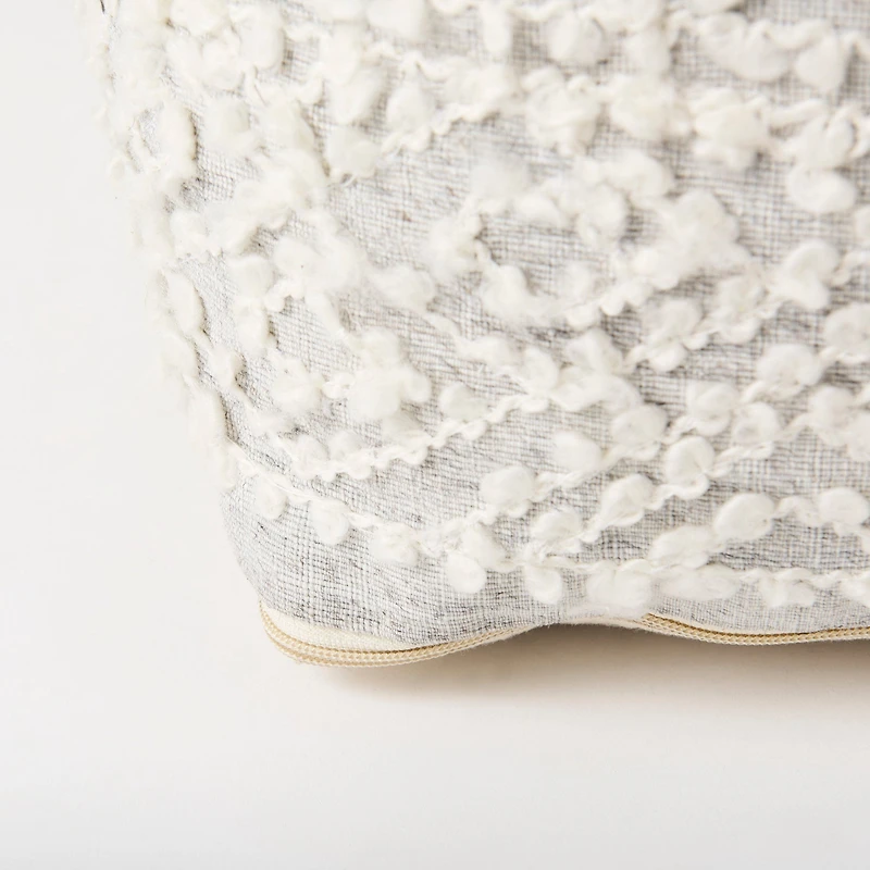 Farida Light Gray Wool and Polyester Patterned Pouf