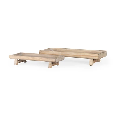 Carver Set of 2 Rectangular White Washed Wood Trays