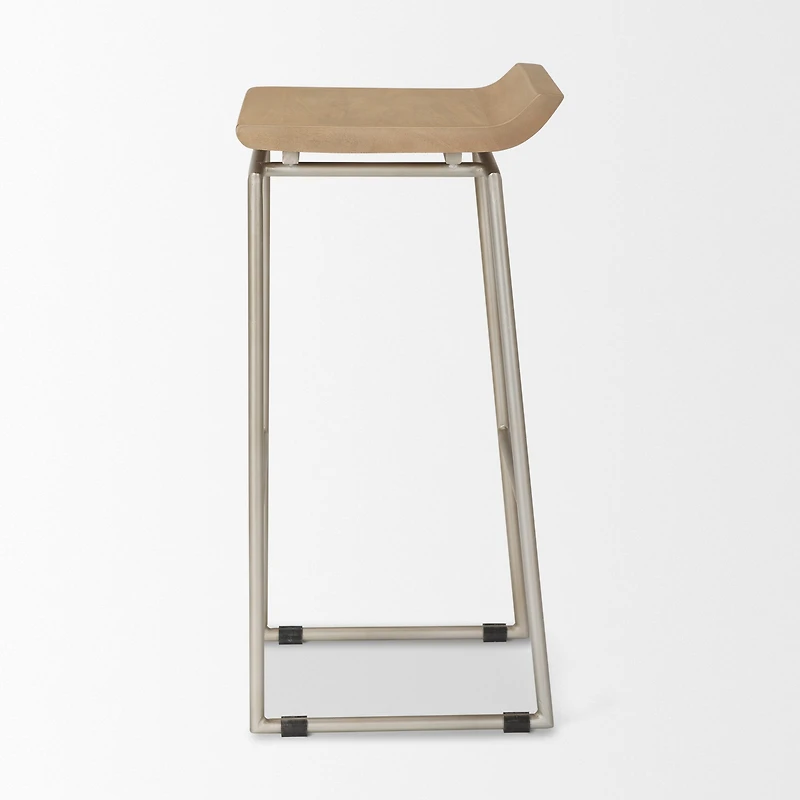Givens Brown Wood W/Silver Metal Frame Barstool
