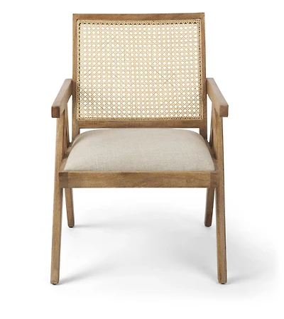 Donna Light Brown Wood Cane-Back w/ Beige Upholstered Seat Dining Chair