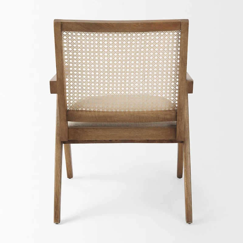 Donna Light Brown Wood Cane-Back w/ Beige Upholstered Seat Dining Chair