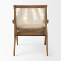 Donna Light Brown Wood Cane-Back w/ Beige Upholstered Seat Dining Chair