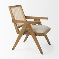 Donna Light Brown Wood Cane-Back w/ Beige Upholstered Seat Dining Chair