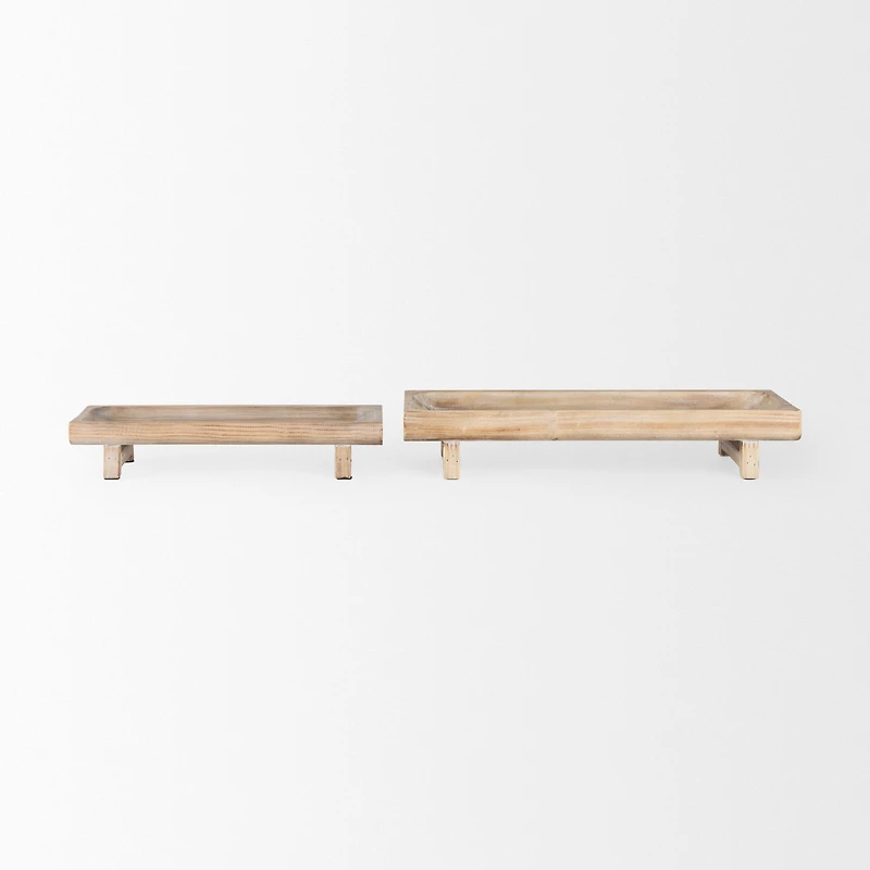 Carver Set of 2 Rectangular White Washed Wood Trays