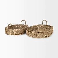 Haini Basketweave Seagrass Trays w/ Loop Handles