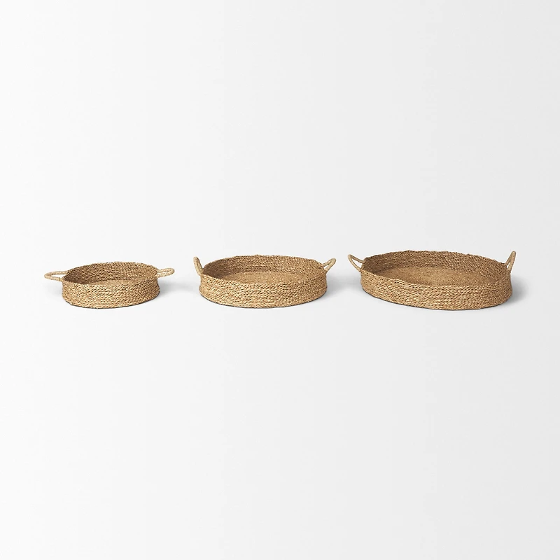 Ulana Set of 3 Round Nesting Seagrass Trays w/ Loop Handles