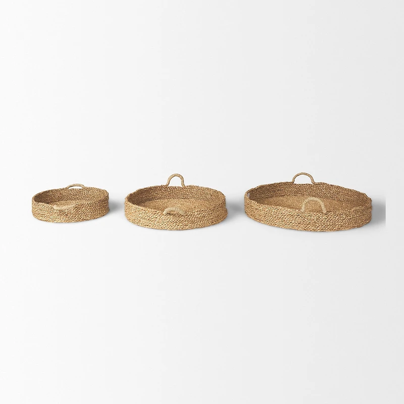 Ulana Set of 3 Round Nesting Seagrass Trays w/ Loop Handles