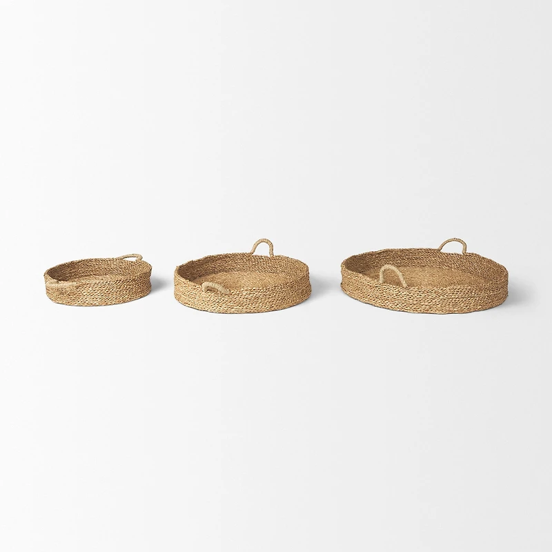 Ulana Set of 3 Round Nesting Seagrass Trays w/ Loop Handles