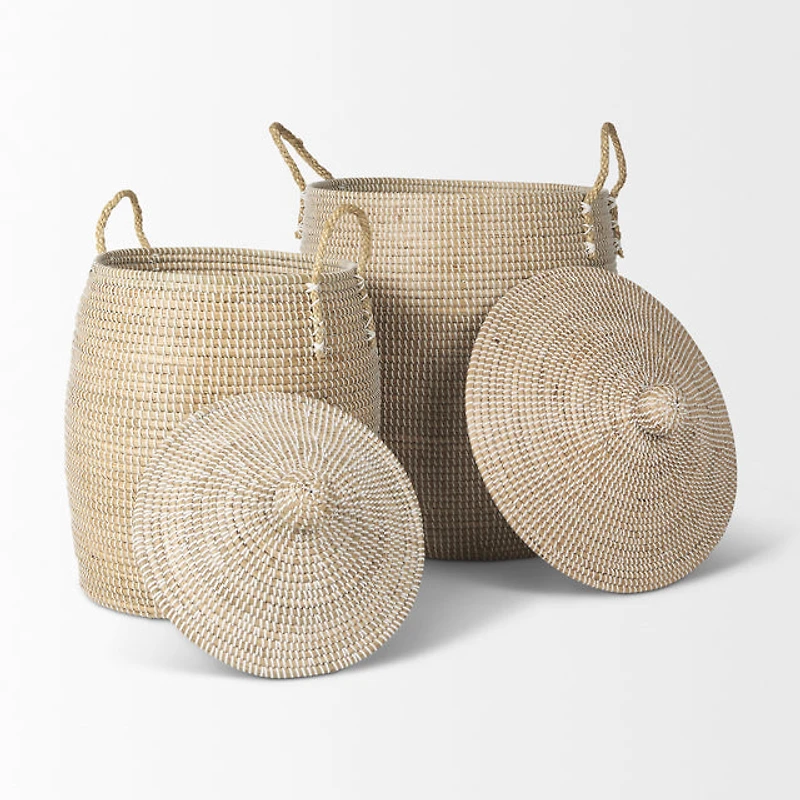 Kairi Seagrass Floor Baskets w/ Lids and Handles