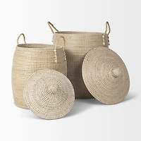 Kairi Seagrass Floor Baskets w/ Lids and Handles