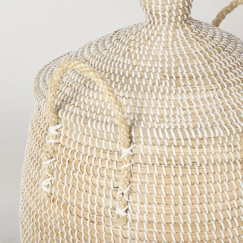 Kairi Set of 2 Seagrass Floor Baskets w/ Lids and Handles
