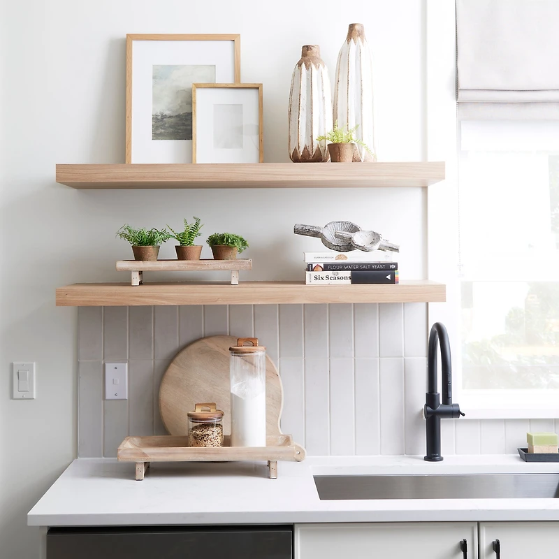 Carver Set of 2 Rectangular White Washed Wood Trays