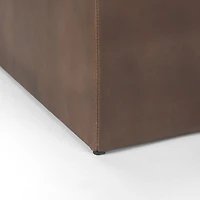 Minara Square Brown Leather Wrapped w/Wood Base Ottoman