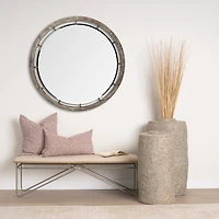 Sonance 46" Round Brown Wood Frame Mirror