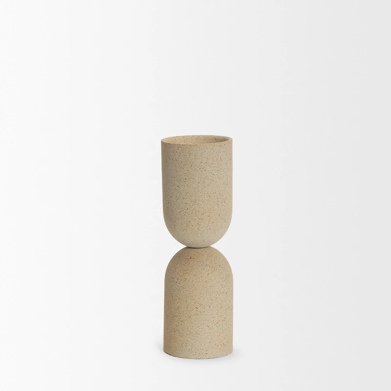 Qamra Tall Beige Textured Metal Pillar Candle Holder