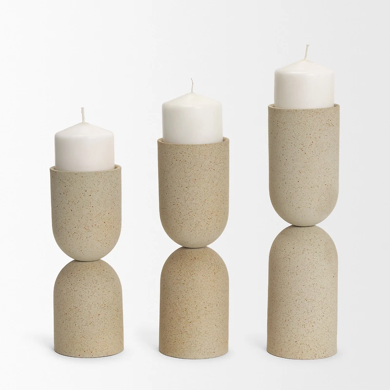 Qamra Tall Beige Textured Metal Pillar Candle Holder