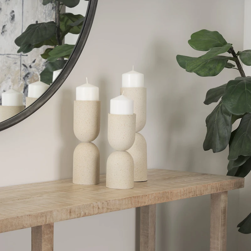 Qamra Tall Beige Textured Metal Pillar Candle Holder