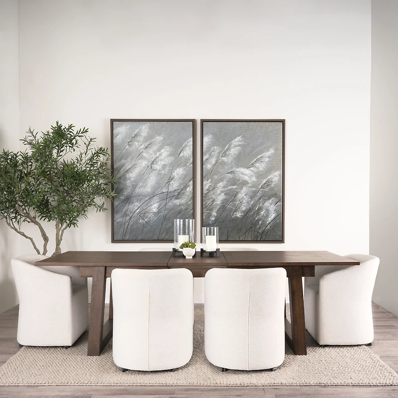 Takota Dark Brown Rectangular Oak Wood w/ Birch Wood Legs Extendable Dining Table