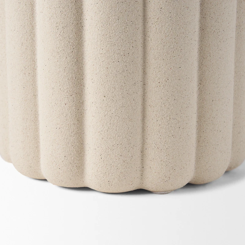 Mira Tall Textured Blush Beige Fluted Ceramic Vase