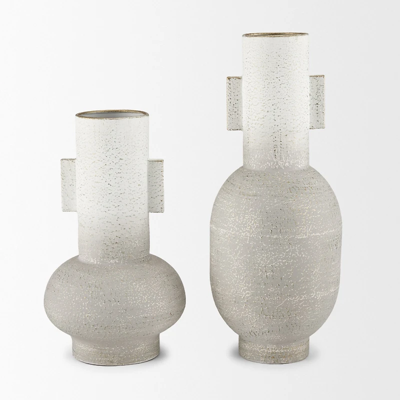Torres Tall Textured Off White w/ Gold Metal Vase
