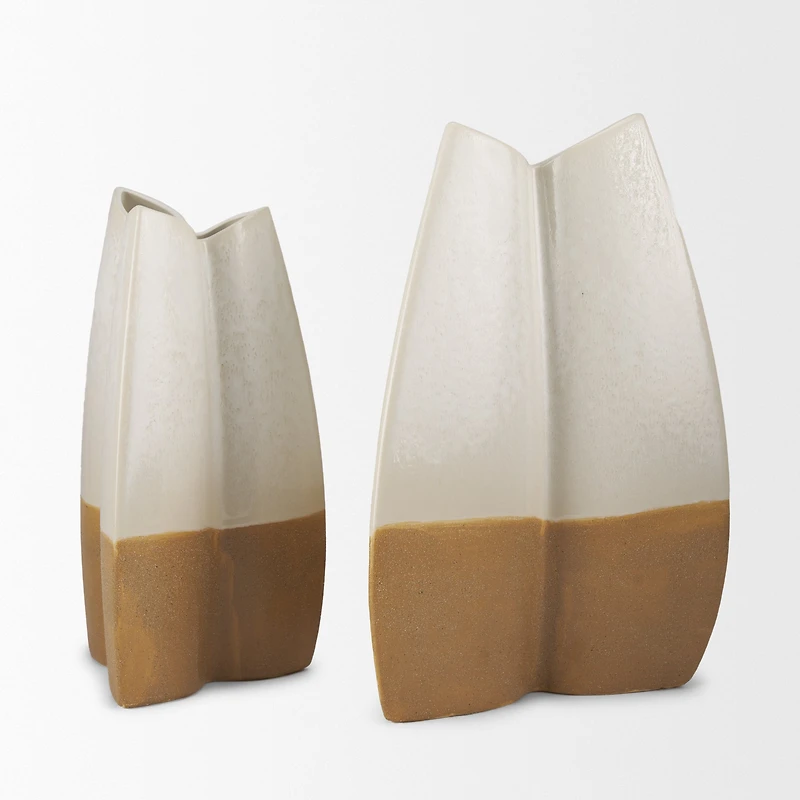 Vania Large Off White w/ Tan Textured Ceramic Vase