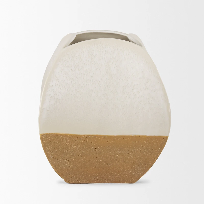Vania Short Off White w/ Tan Textured Ceramic Vase