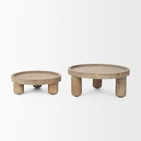 Virve Round Light Brown Wood w/ Gray Wash Wooden Trays